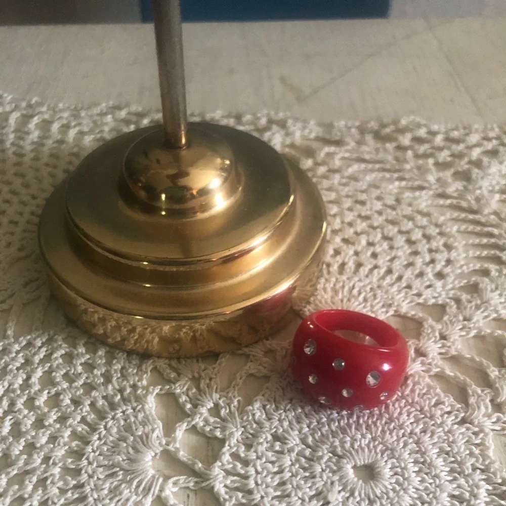 Vintage RED Lucite Rhinestone Bubble Ring